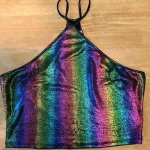 Bear Dance rainbow crop halter top